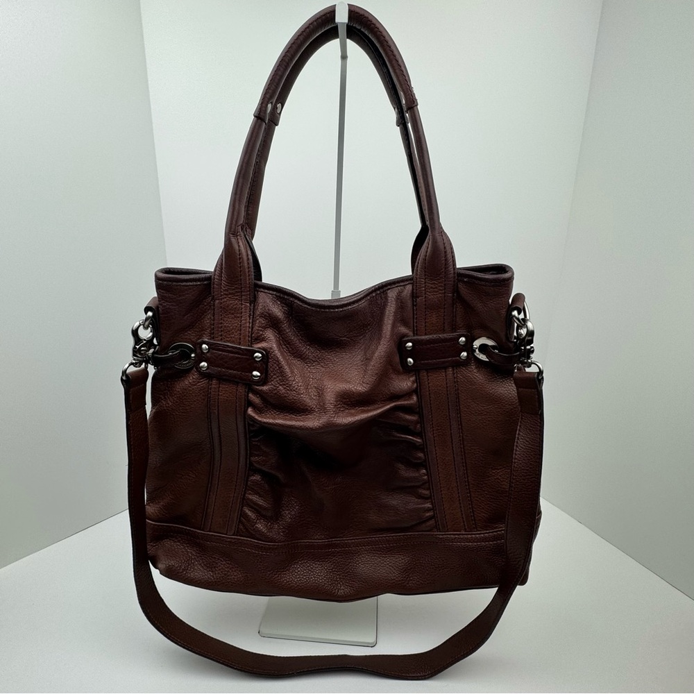 B. Markowsky soft pebbled leather satchel handbag tote. Silver tone hardware.